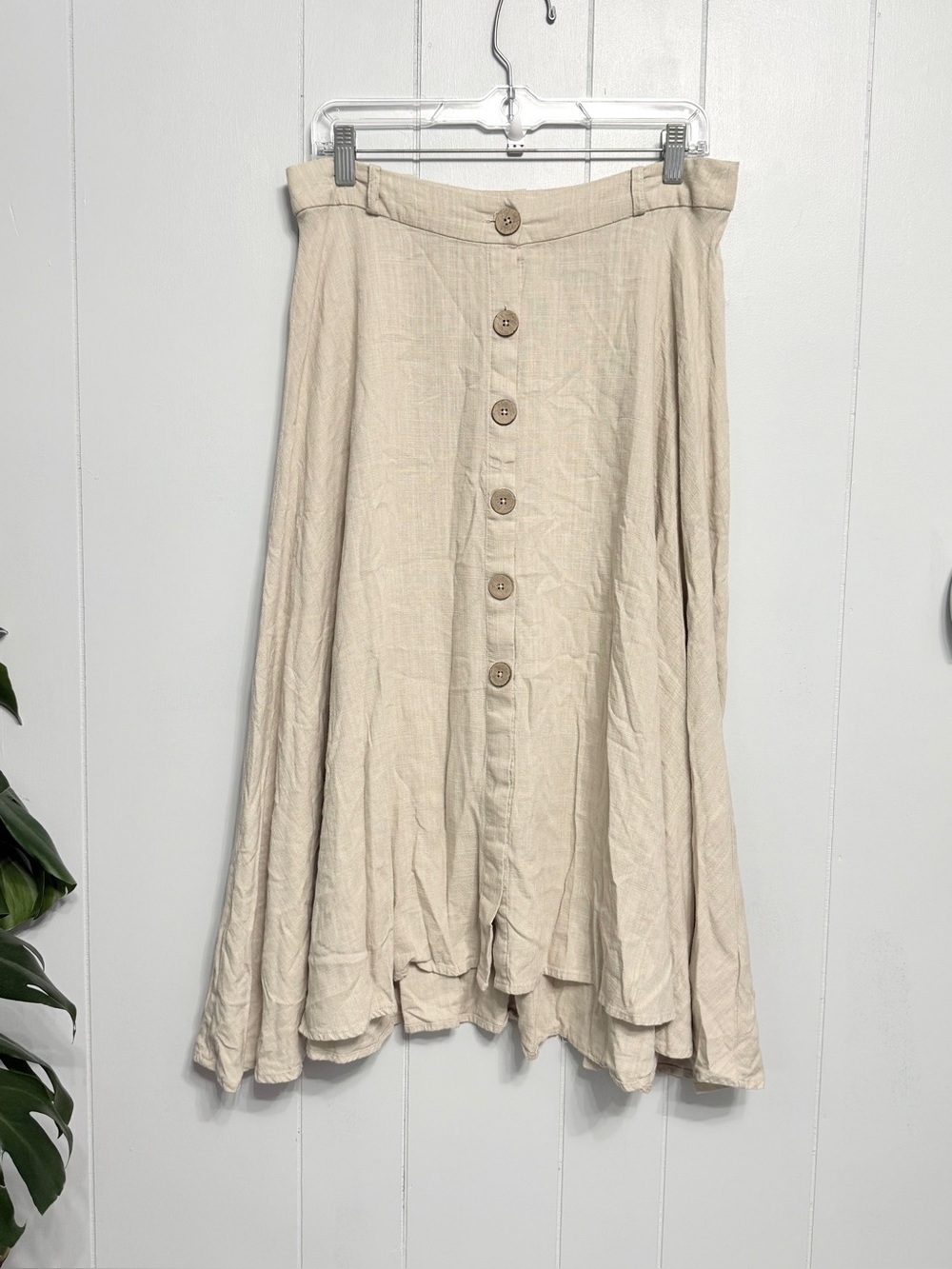 Philosophy Light -Tan Button-Front A-Line Midi Skirt